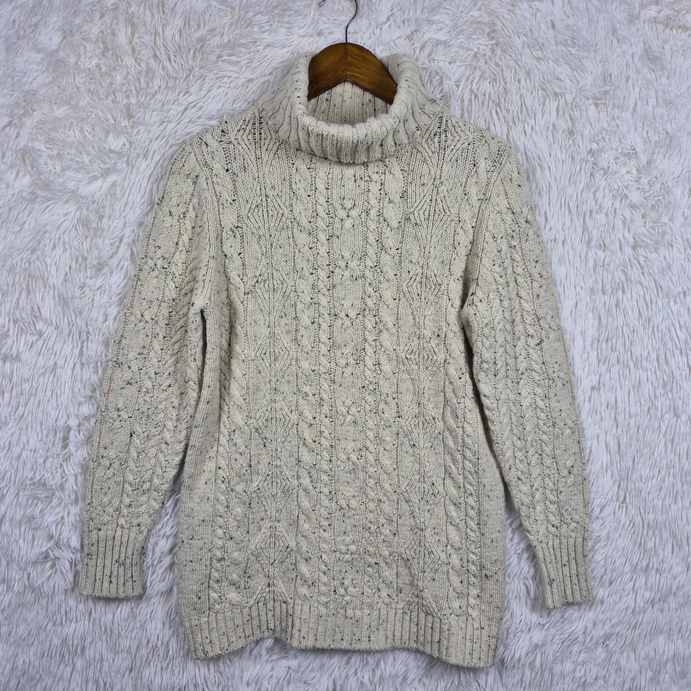 Norm Thompson Womens Cream Cable Knit Turtleneck Donegal Sweater Small Fisherman